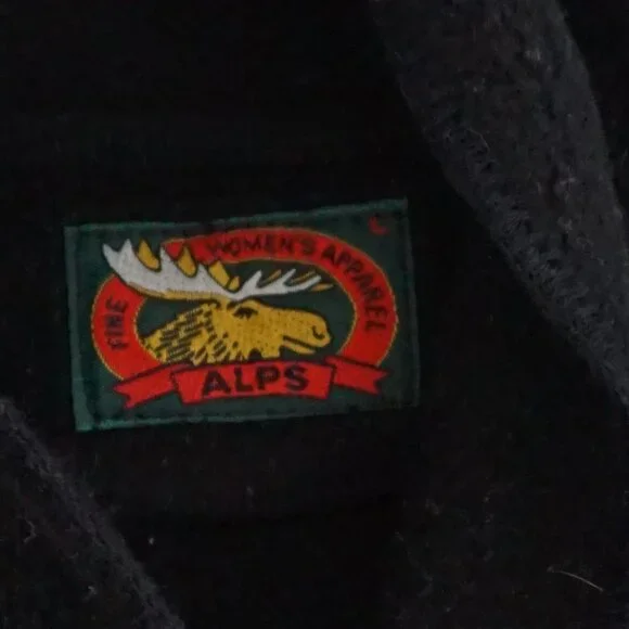 VTG Alps Black Southwestern Heart Geometric Pattern Fleece Pullover Sweatshirt L - Picture 9 of 9